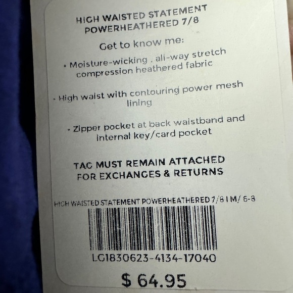 Fabletics High Waisted Statement Power Heathered Leggings 7/8 Blue - Picture 5 of 8